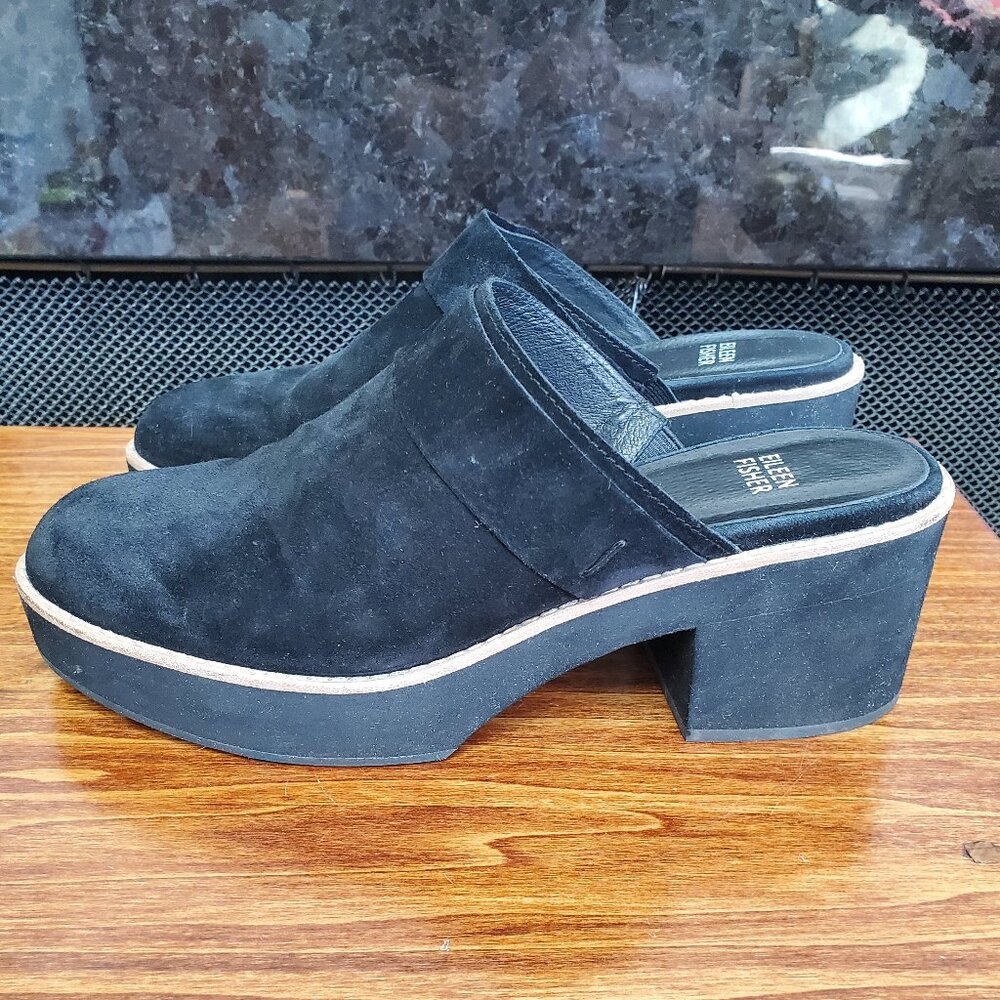 Eileen Fisher Black Suede Clog, Sz 9